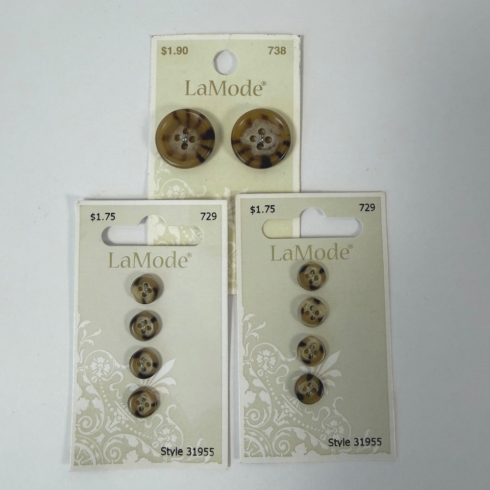 Vintage La Mode Buttons 3/8" and 3/4" Tan Tortoise Shell 3 Packs